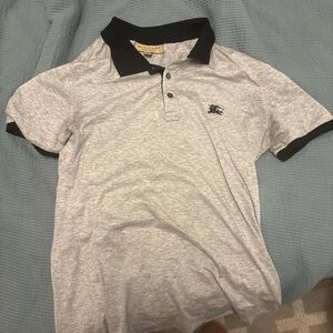 Burberry Grey Polo with Black Collar and Sleeve Trim